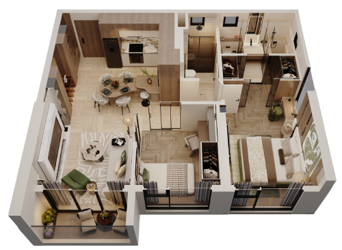 Mặt bằng 3D căn hộ điển hình